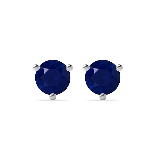 3 Prong Round claw Blue Sapphire Diamond Earrings