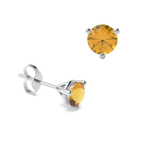 3 Prong Round claw Citrine Diamond Earrings