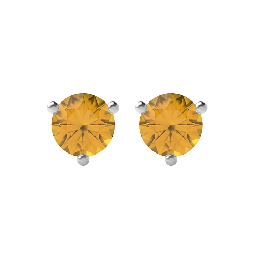3 Prong Round claw Citrine Diamond Earrings