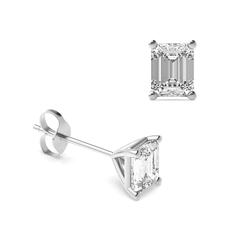 3 Prong Emerald Round claw Diamond Earrings