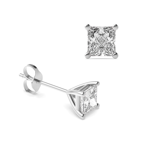 3 Prong Princess Round claw Diamond Earrings