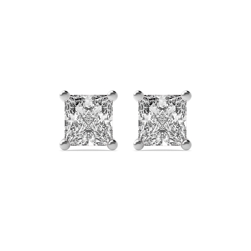 3 Prong Princess Round claw Diamond Earrings