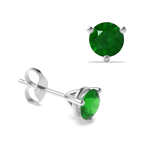 3 Prong Round claw Emerald Diamond Earrings
