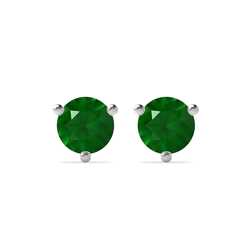 3 Prong Round claw Emerald Diamond Earrings