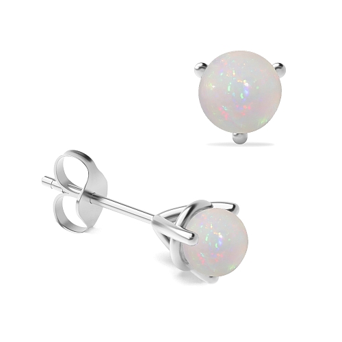 3 Prong Round claw Opal Diamond Earrings