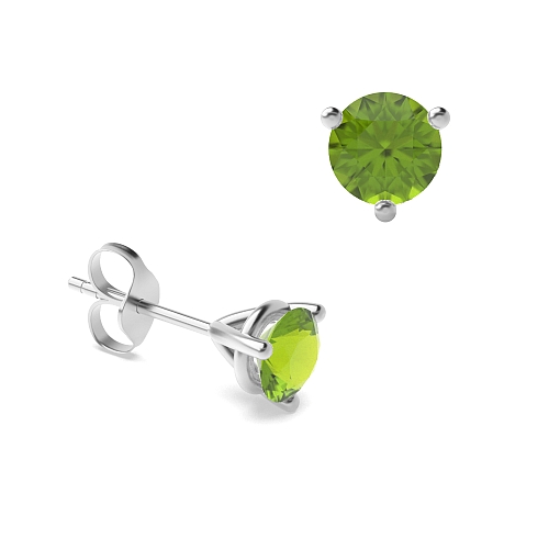3 Prong Round claw Peridot Diamond Earrings