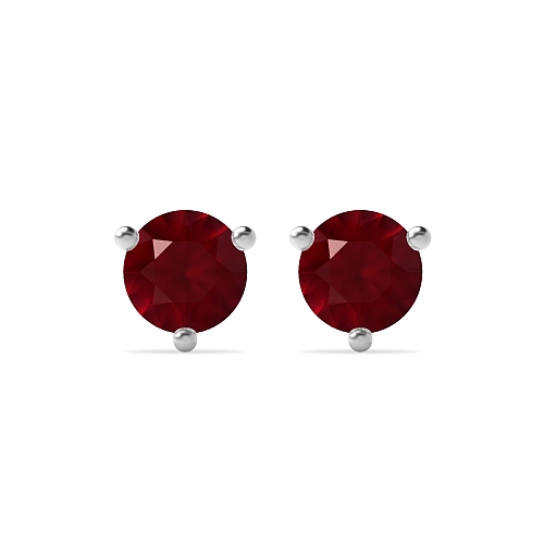 3 Prong Round claw Ruby Diamond Earrings
