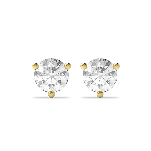 3 Prong Yellow Gold Round claw Diamond Earrings