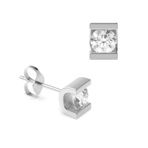 Channel Setting Round Silver Stud Diamond Earrings