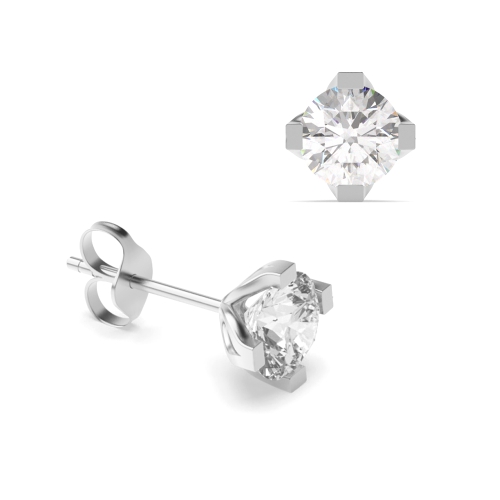 4 Prong Round Flower Diamond Earrings