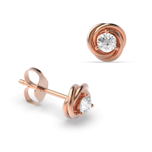 3 Prong Round Rose Gold Twisted designer Stud Diamond Earrings