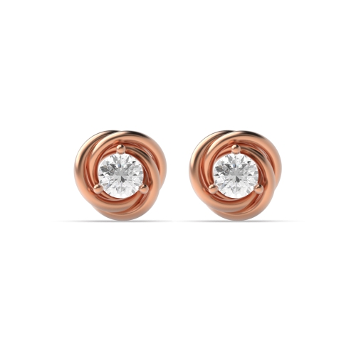 3 Prong Round Rose Gold Twisted designer Stud Diamond Earrings