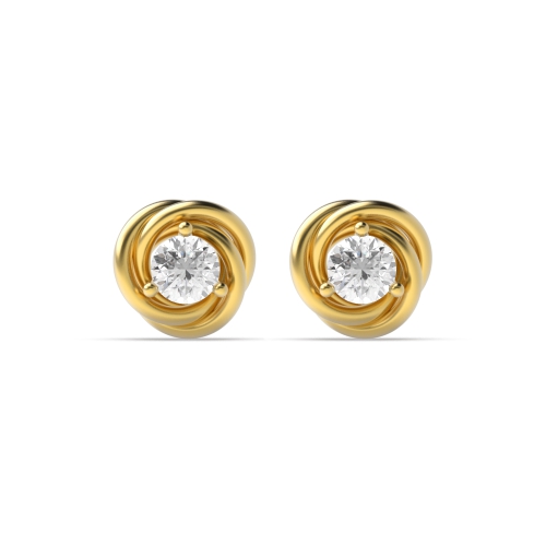 3 Prong Round Yellow Gold Twisted designer Stud Diamond Earrings