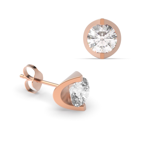 Tension Setting Round Rose Gold Stud Earrings