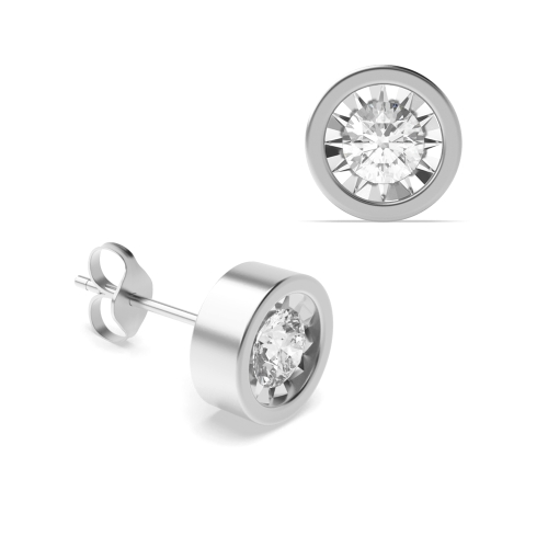 Bezel Setting Round Silver Stud Diamond Earrings