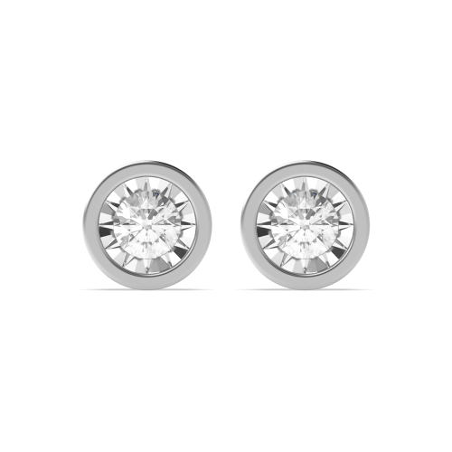 Bezel Setting Round Illusion set solid Stud Diamond Earrings