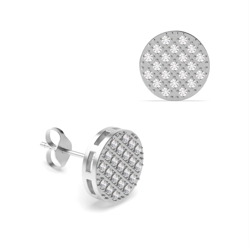 Pave Setting Round Lab Grown Diamond Cluster Earrings