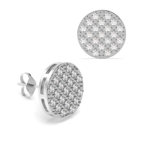 Pave Setting Round Silver Cluster Diamond Earrings