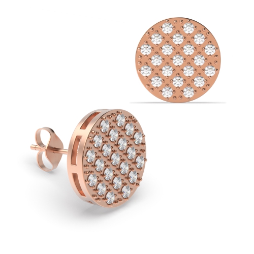Pave Setting Round Rose Gold Carnation circle shaped Diamond Earrings
