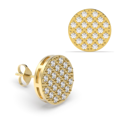 Pave Setting Round Yellow Gold Carnation circle shaped Diamond Earrings