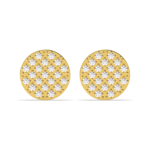 Pave Setting Round Yellow Gold Carnation circle shaped Diamond Earrings