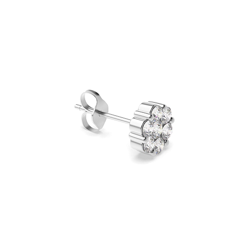 6 Prong Round Flower shaped 6.50mm Single Diamond Earring