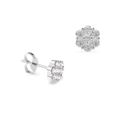 Pave Set Diamond Cluster Stud Earrings For Women (in 4.5mm, 5.3mm & 6.5mm)