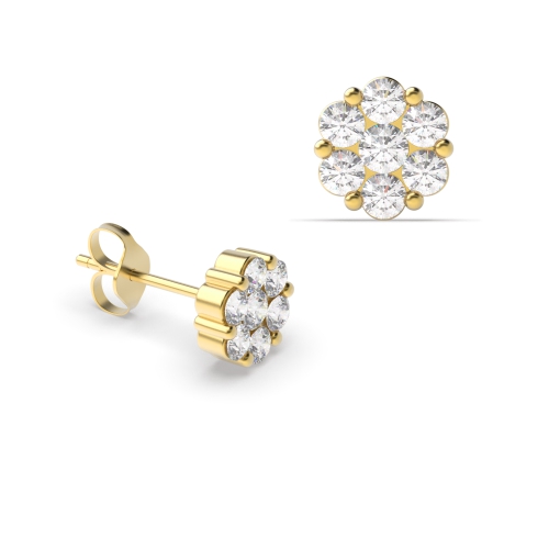 Pave Set Diamond Cluster Stud Earrings For Women (in 4.5mm, 5.3mm & 6.5mm)
