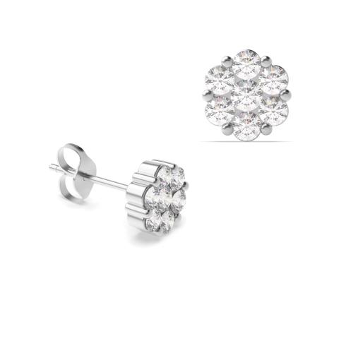 6 Prong Round Flower shaped 6.50mm Stud Diamond Earrings