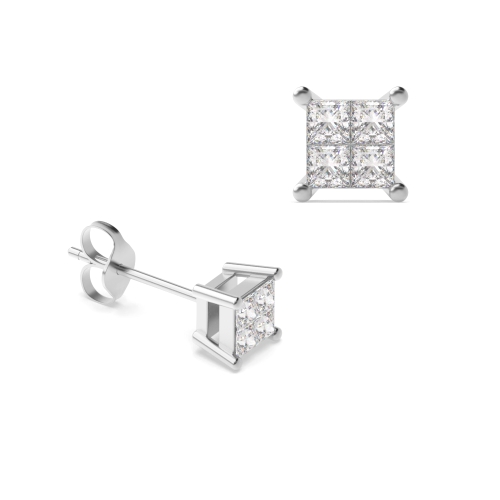 Invisible Setting Princess Diamond Stud Earrings (4.0mm-8.0mm)