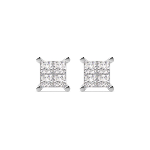 Pave Setting Princess Invisible Stud Earrings