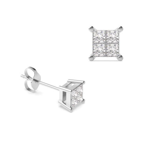 Pave Setting Princess invisible set Stud Earrings