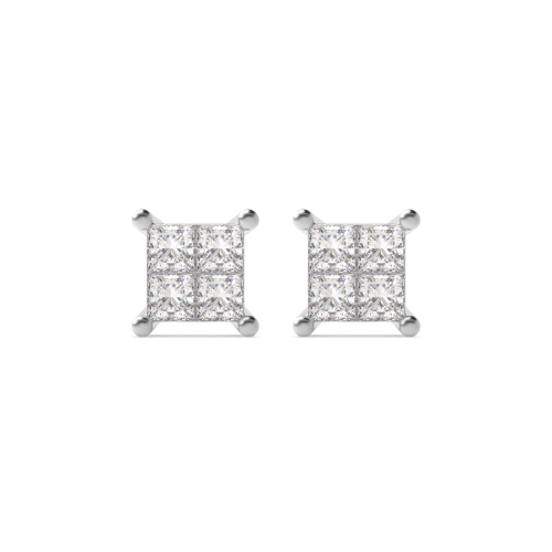 Pave Setting Princess invisible set Stud Earrings