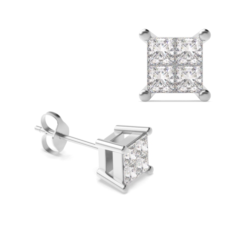 Pave Setting Princess Invisible set Diamond Earrings