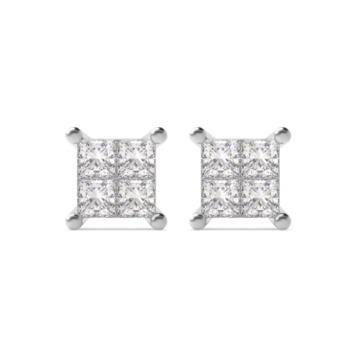 Pave Setting Princess Invisible set Diamond Earrings