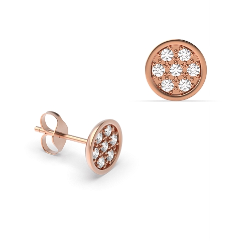 Pave Setting Round Rose Gold 6.50mm flower Diamond Earrings