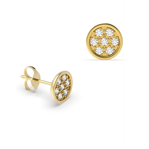 Pave Setting Round Yellow Gold 6.50mm flower Diamond Earrings
