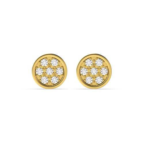 Pave Setting Round Yellow Gold 6.50mm flower Diamond Earrings