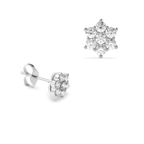 6 Prong Round Flower cluster Naturally Mined Diamond Earrings