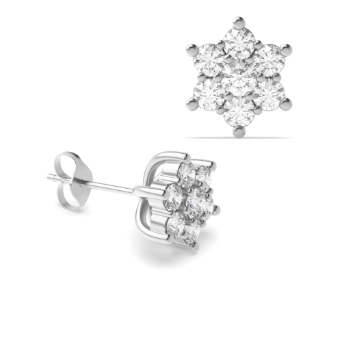 6 Prong Round Flower cluster Stud Diamond Earrings