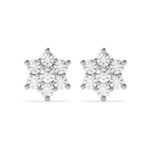6 Prong Round Flower cluster Stud Diamond Earrings