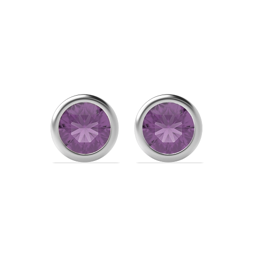Bezel Setting Delicate Amethyst Diamond Earrings