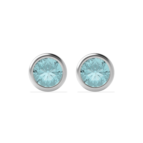 Bezel Setting Delicate Aquamarine Stud Diamond Earrings