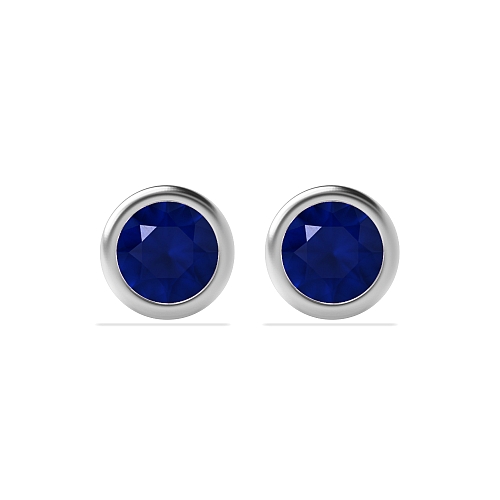 Bezel Setting Delicate Blue Sapphire Diamond Earrings