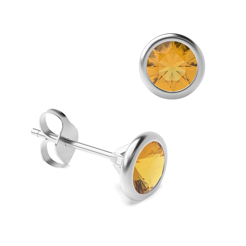 Bezel Setting Delicate Citrine Stud Diamond Earrings