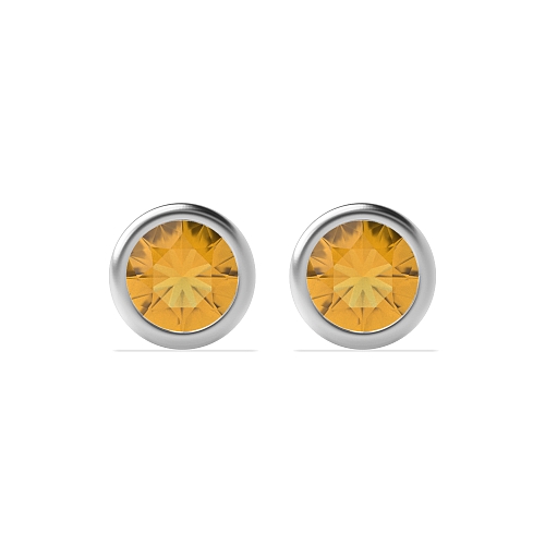 Bezel Setting Delicate Citrine Stud Diamond Earrings