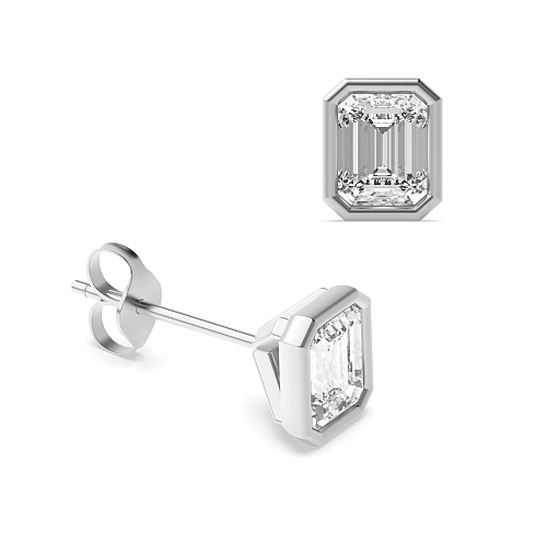 Bezel Setting Emerald Delicate Diamond Earrings