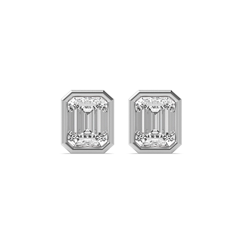 Bezel Setting Emerald Delicate Diamond Earrings