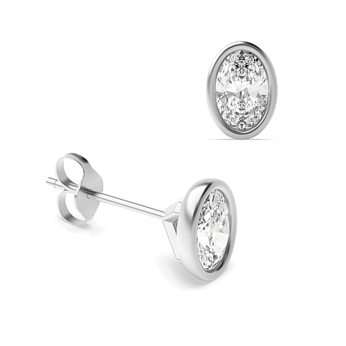Bezel Setting Oval Delicate Diamond Earrings