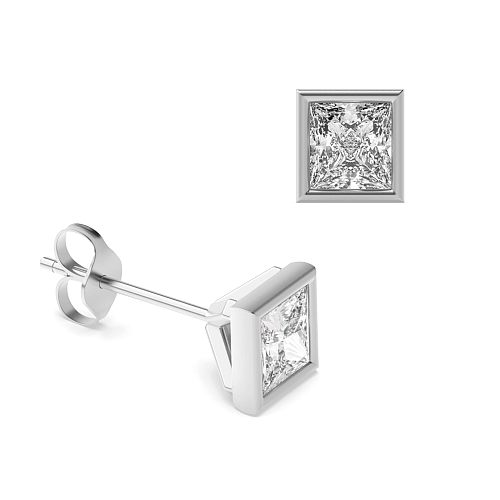 Bezel Setting Princess Delicate Diamond Earrings